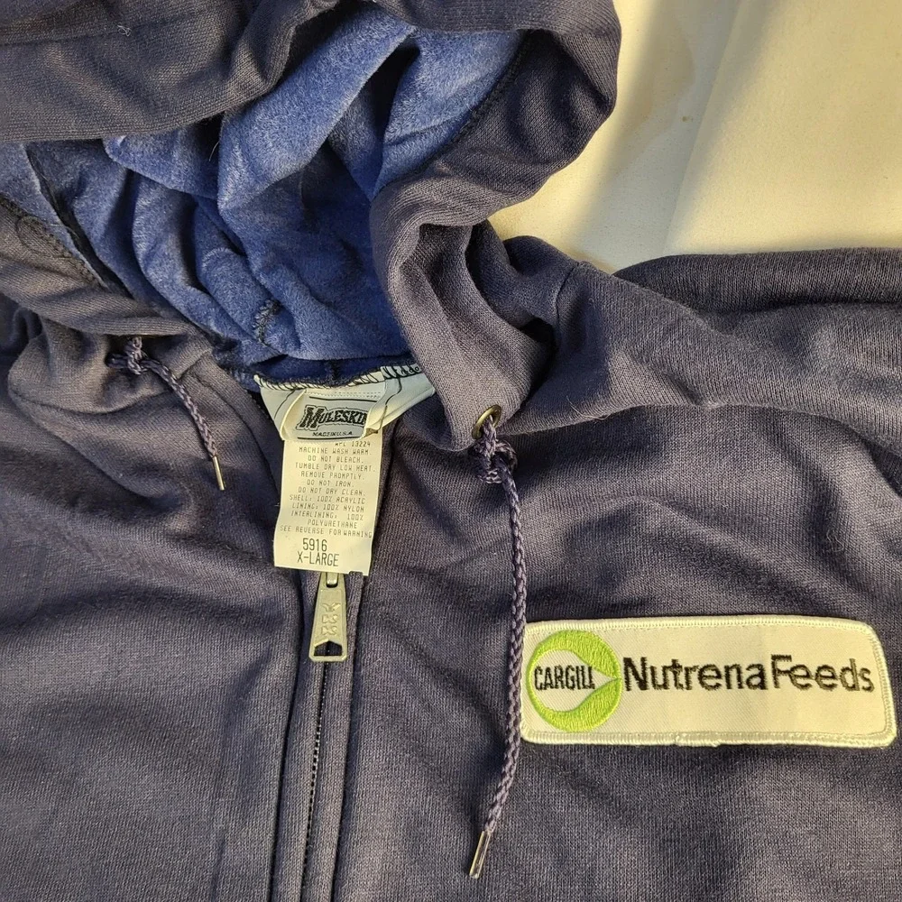 New Vintage Cargill Nutrena Feed Men's XL Navy Hooded Zip Up Sweatshirt